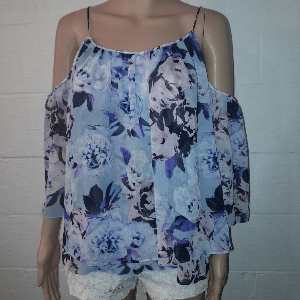 Jennifer Lopez Women's Med Floral Colorful Cold Shoulder Floral Flowy Top